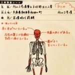 「ひとみ」さんの骨の特徴を記したシート＝兵庫県播磨町大中１