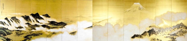 ■戦後の作品　眉仙が戦後、同じ構図で描いた「富士五湖図」（１９４７年、姫路市立美術館蔵）
