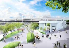 「こどもと花のひろば」のイメージ。税関前歩道橋（左）と「こども本の森　神戸」（右）が新設される（神戸市提供）