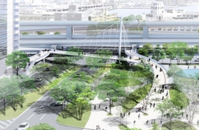 帆船をイメージした税関前歩道橋（エイト日本技術開発、イー・エー・ユー共同体提供）