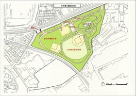 阪神タイガースの２軍本拠地移転の候補地となっている小田南公園の現況図