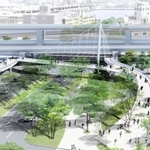 帆船をイメージした税関前歩道橋（エイト日本技術開発、イー・エー・ユー共同体提供）