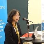 記念セミナーで発表する日本経団連の長谷川知子常務理事＝神戸市中央区浪花町、ＵＮＯＰＳのＧＩＣジャパン