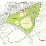 阪神タイガースの２軍本拠地移転の候補地となっている小田南公園の現況図