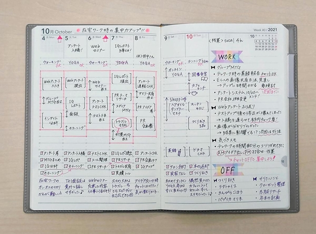 在宅勤務の手帳活用例（日本能率協会マネジメントセンター提供）
