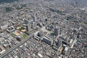 ２０２３年に事業が完了する新長田駅南地区再開発地区＝神戸市長田区