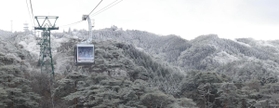 着氷して白くなった木々が広がる六甲山山頂付近＝３１日午後、神戸市北区（撮影・吉田敦史）