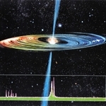 巨大電波望遠鏡の計測データから描いた水分子ガスの高速回転円盤。中心付近にブラックホールがあると考えられている