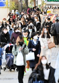 緊急事態宣言の再発令後も人出が増えている三宮の繁華街＝１８日午後、神戸市中央区三宮町１（撮影・後藤亮平）