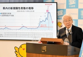 緊急事態宣言の解除要請について説明する兵庫県の井戸敏三知事＝８日午後、県庁（撮影・藤井伸哉）