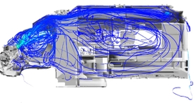 救急車内の空気の流れの様子（車体を横から見た内部の断面図）＝理化学研究所、東京工業大提供