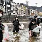 大谿川を掃除するメンバー＝豊岡市城崎町湯島