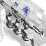 スーパーコンピューター「富岳」を使って検証した救急車内の飛沫飛散の様子＝理化学研究所、東京工業大提供