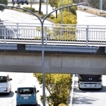 橋のすぐ下には車両が行き交う道路がある