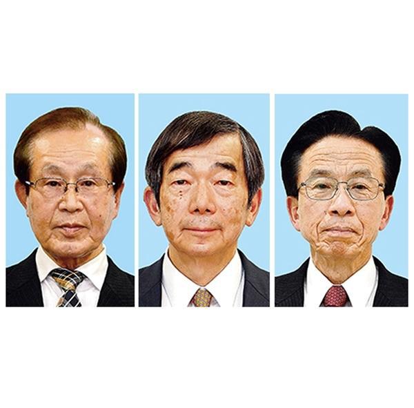 伊丹市長選に立候補した３氏。届け出順に左から加柴優美氏、藤原保幸氏、川井田清信氏