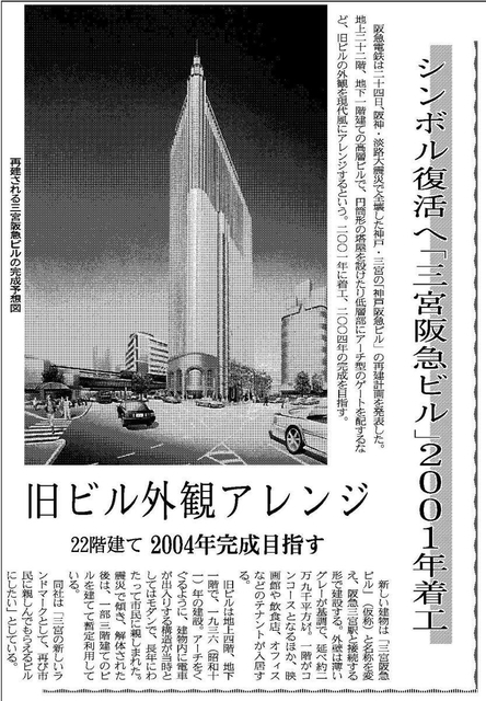 最初の新ビル計画を報じる１９９９年６月２５日付の神戸新聞朝刊１面