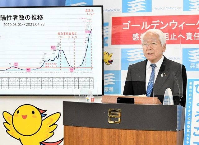 ＧＷの外出自粛などを呼び掛ける兵庫県の井戸敏三知事＝２８日午後、県庁