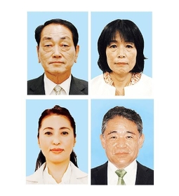 宝塚市長選に立候補した４氏。届け出順に、左上から時計回りに森脇保仁氏、末永弥生氏、門隆志氏、山崎晴恵氏