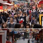 これまでの神戸・南京町の様子。上から２０１９年、２０２０年、２０２１年（撮影・吉田敦史）