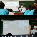 自宅にいる生徒にライブ配信される歴史の授業＝神戸市東灘区向洋町中２（撮影・中西幸大）