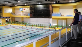 ３カ国の代表選手が事前合宿で使う予定のプール＝尼崎市扇町、尼崎スポーツの森