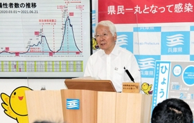 兵庫県の新型コロナウイルス対応などを説明する井戸敏三知事＝２１日午後、兵庫県庁