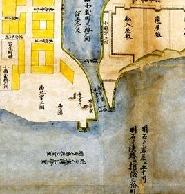 「播磨国明石城図」に残る「燈籠堂」の表記と平屋の建物（明石市提供）