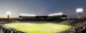 ＬＥＤ照明に照らされた甲子園球場のイメージ（阪神電鉄提供）