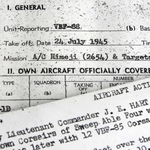 米国立公文書館に所蔵されている米海軍部隊の戦闘報告書のコピー。加東市下滝野を空襲したとみられる（撮影・中西大二）