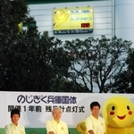 ■２期目　のじぎく兵庫国体の開催１年前、旧そごう神戸店側壁に設置された残日計の点灯式を行う（中央）＝２００５年９月、神戸市内