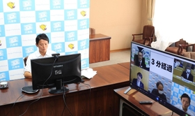 全国知事会にオンラインで初参加し、新型コロナ対策について発言する斎藤元彦知事＝１日午後、神戸市中央区中山手通５（撮影・吉田敦史）