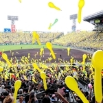 感染防止で今は飛ばせない「ジェット風船」。阪神タイガース応援の名物だった＝２０１９年６月、甲子園球場