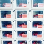 採れたてのイチゴを入れた自販機。２月～５月初旬ごろにのみ販売する＝小野市広渡町（わさび提供）