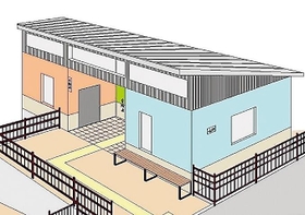 当初、市民投票で選ばれた公衆トイレのデザイン案。男性用が青色、女性用が赤色だった（明石市提供）