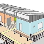 当初、市民投票で選ばれた公衆トイレのデザイン案。男性用が青色、女性用が赤色だった（明石市提供）