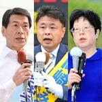神戸市長選の立候補者。右から届け出順に久元喜造、鴇田香織、岡崎史典、中川暢三、酒谷敏生の各氏