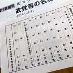 投票所に貼られている比例代表の届け出政党名と略称の一覧＝神戸市役所