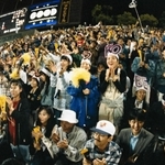 スタンドから選手にエールを送るファン＝１９９５年１０月２１日、神戸市須磨区、グリーンスタジアム神戸