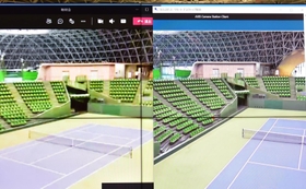 ローカル５Ｇで送られた映像（右）。４Ｇで送信された映像（左）と比べると精度が高い＝９月２８日、三木市志染町三津田、兵庫県立三木総合防災公園