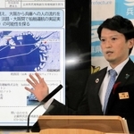 大阪湾で海上交通の実証実験を始めると発表した兵庫県の斎藤元彦知事＝２日午後、兵庫県庁