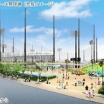 阪神２軍本拠地として小田南公園に完成する（仮称）「タイガース野球場」の完成イメージ（尼崎市提供）