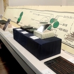 城ノ山古墳の出土品や埋葬施設の実物大パネルなど７５点が展示されている企画展の会場＝市埋蔵文化財センター
