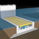 水門の鋼板が起き上がるイメージ・平常時（兵庫県提供）