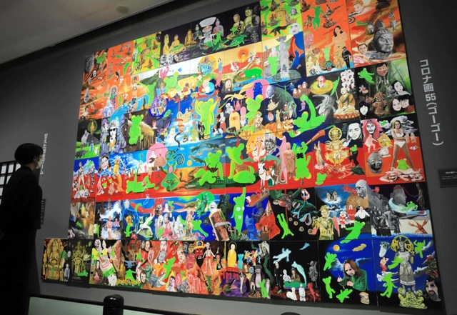 みうらじゅんさんが亡くなる直前に走馬灯のように見るであろう光景を描いた「コロナ画」シリーズ。幼少期の自画像も描かれている＝アサヒビール大山崎山荘美術館