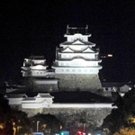 ライトアップで夜空に浮かぶ姫路城。照明設備を入れ替え、ＬＥＤ化される＝姫路市駅前町