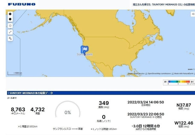 堀江謙一さんの位置情報などが分かる古野電気の特設ホームページ