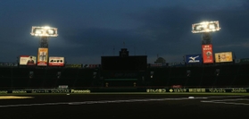 ＬＥＤナイター照明で、試合のチャンス時に出される「ＧＯ」＝９日午後、西宮市の甲子園球場（撮影・斎藤雅志）