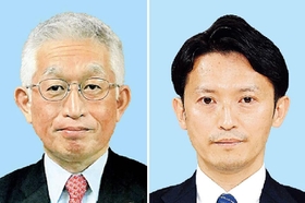 泉房穂市長（左）と斎藤元彦知事