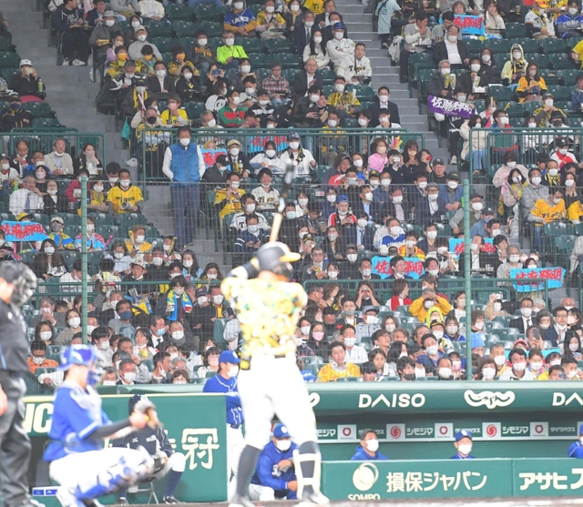 阪神の攻撃。打席に立つ選手にファンの熱い視線が注がれる＝甲子園球場（撮影・吉澤敬太）