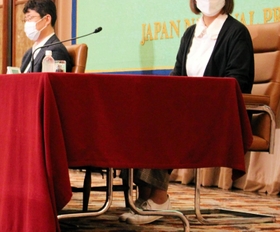 真相解明を訴える赤木雅子さん＝１１日午後、東京・内幸町の日本記者クラブ